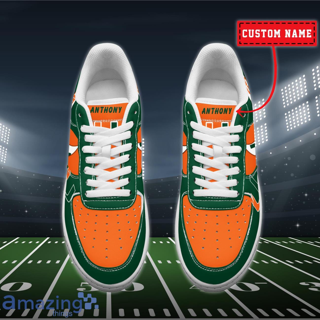 Miami Hurricanes NCAA Air Force Shoes Custom Name image Miami Hurricanes NCAA Air Force Shoes Custom Name Product Photo 3