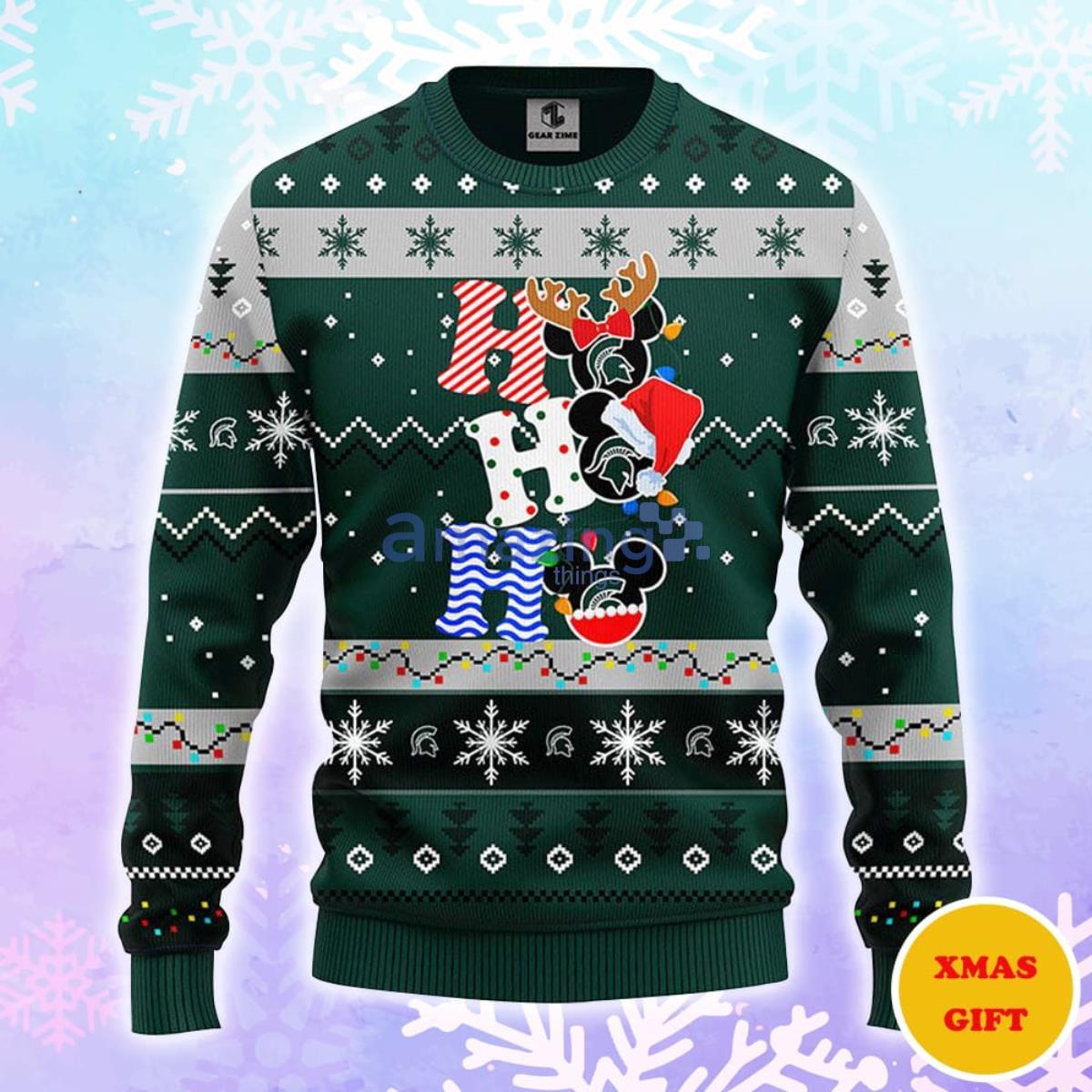 Michigan State Spartans Hohoho Mickey Christmas AOP Sweater Product Photo 1