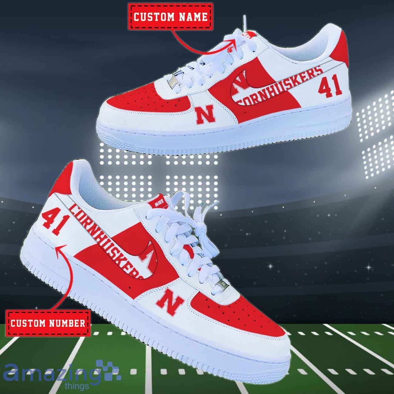 Nebraska Cornhuskers NCAA Air Force Shoes Custom Name Product Photo 1