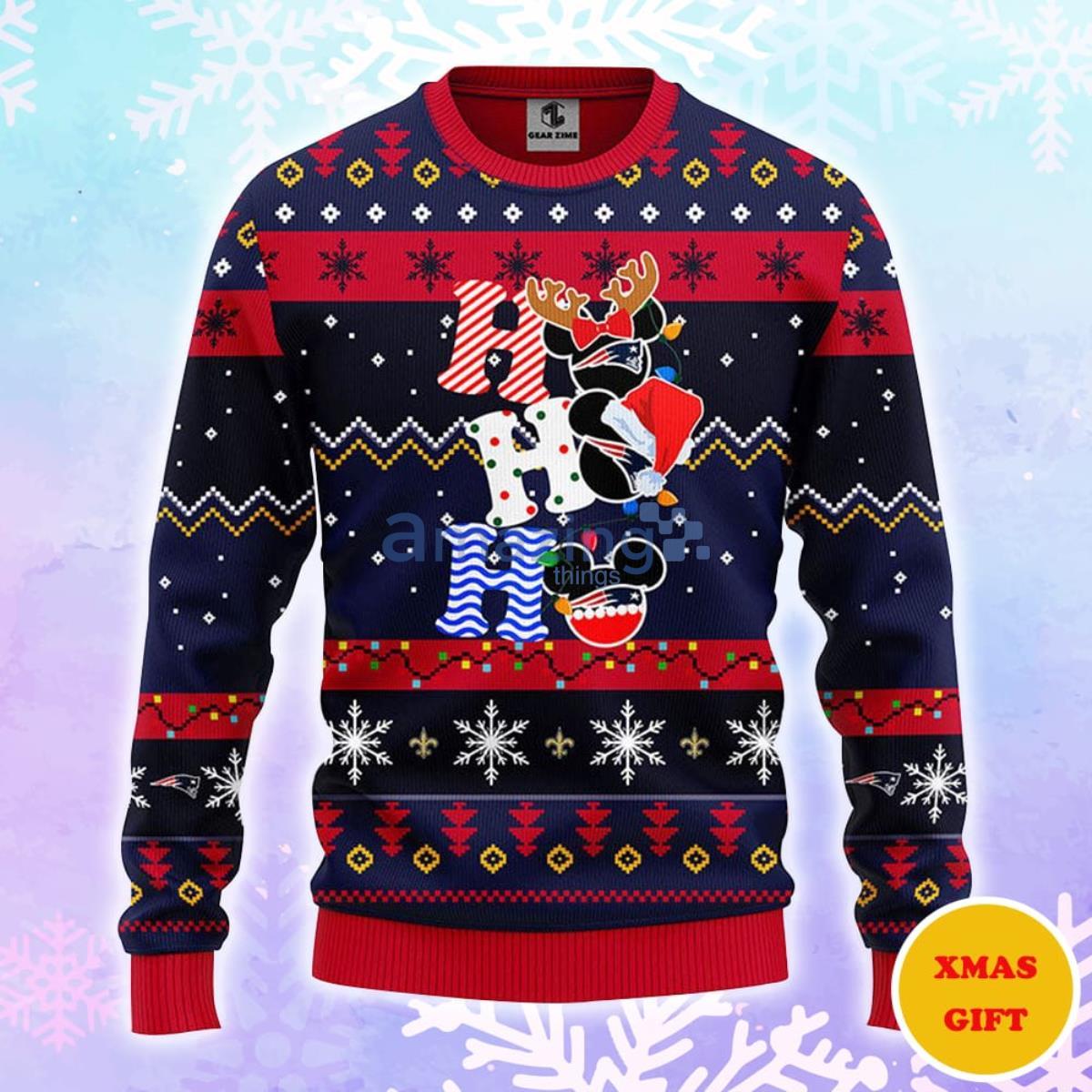 New England Patriots HoHoHo Mickey Christmas AOP Sweater Product Photo 1