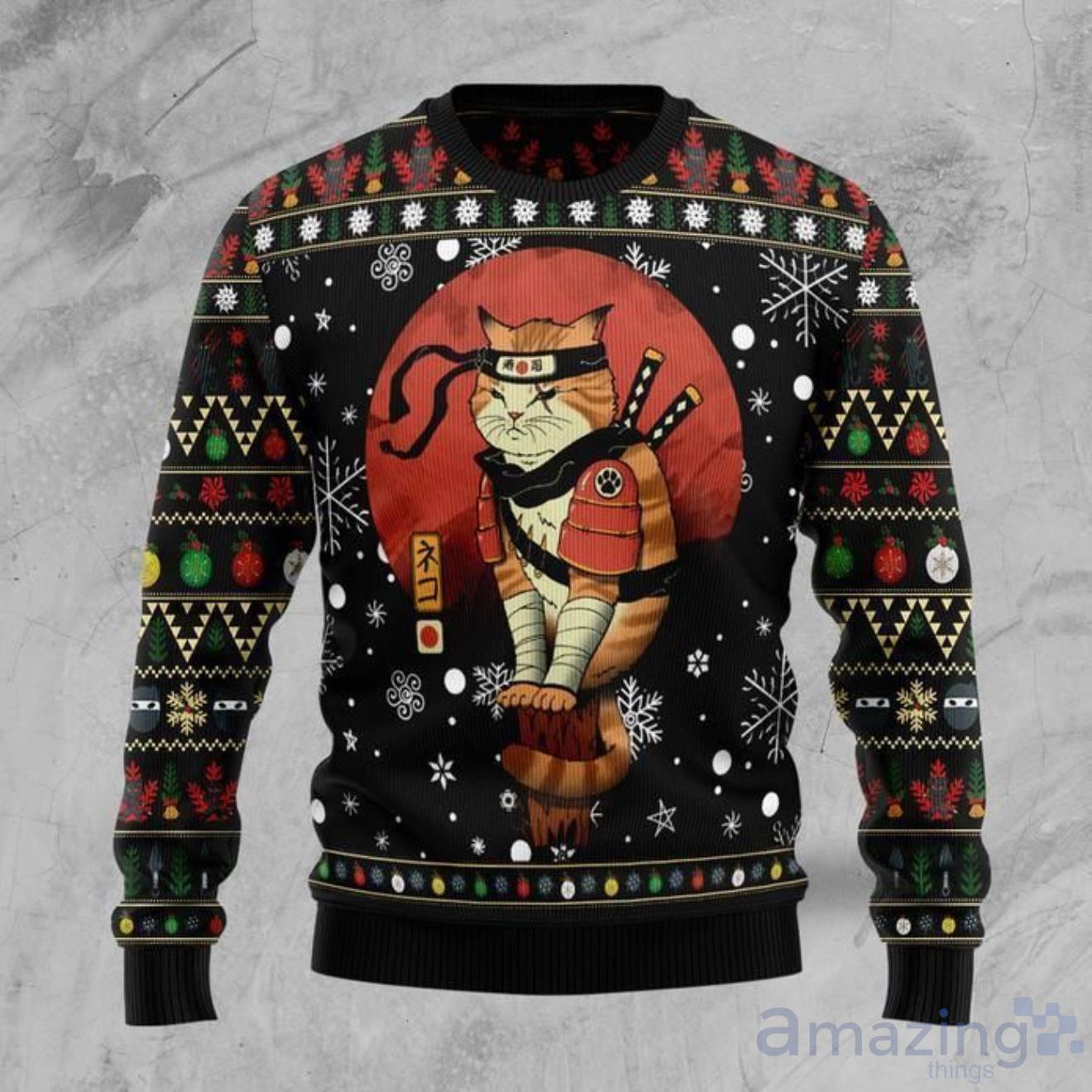 Ninja Cat Ugly Christmas Sweater Product Photo 1
