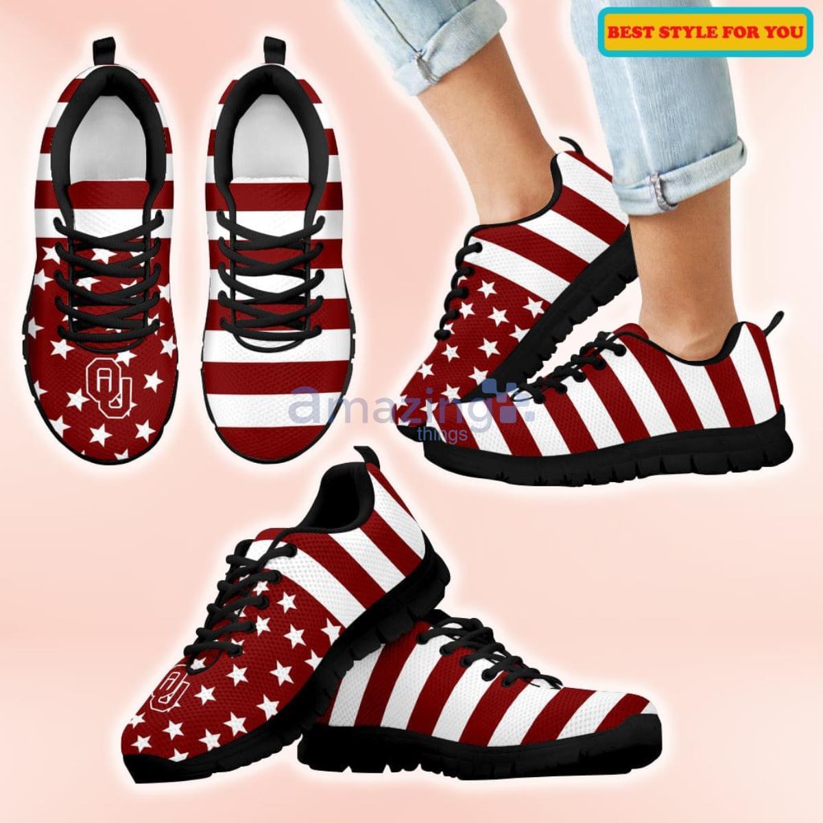 Oklahoma Sooners America Flag Stripes Pattern Casual Sneakers For Sport Fans Product Photo 1