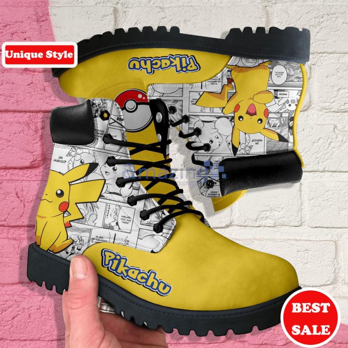 Pokemon Anime Pikachu In Yellow Pattern Leather Boots Casual Shoes Product Photo 1