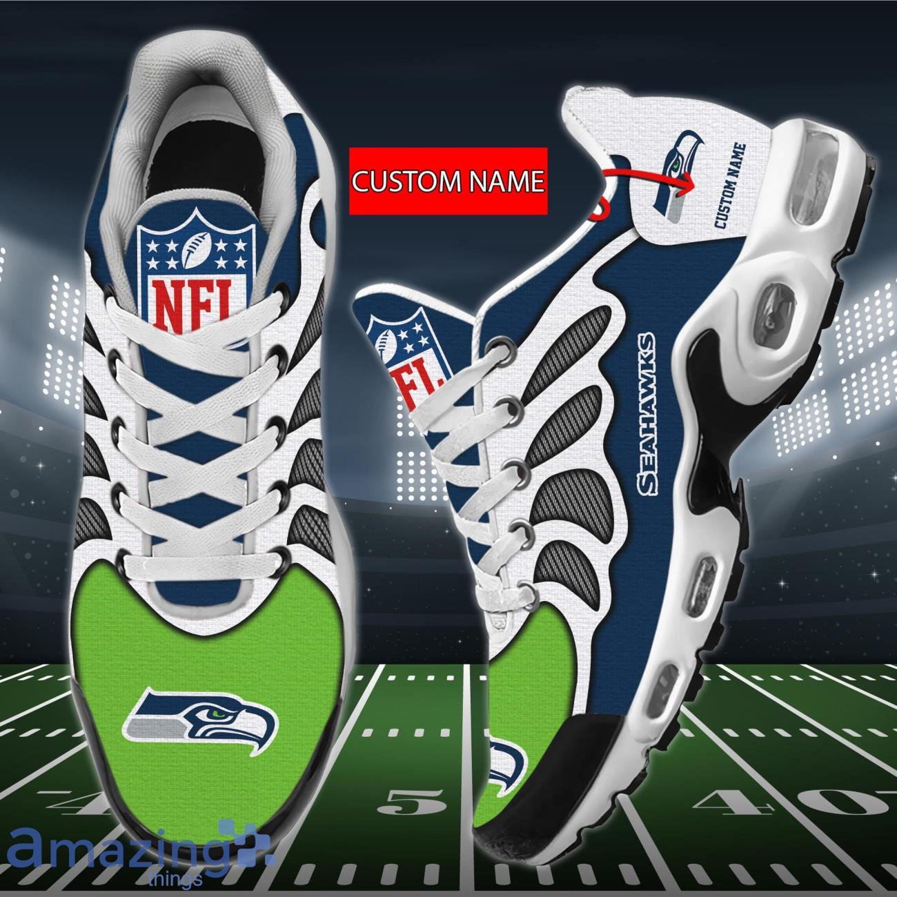 Seattle Seahawks 3D Air Cushion Sports Shoes Custom Name For Fans NFL