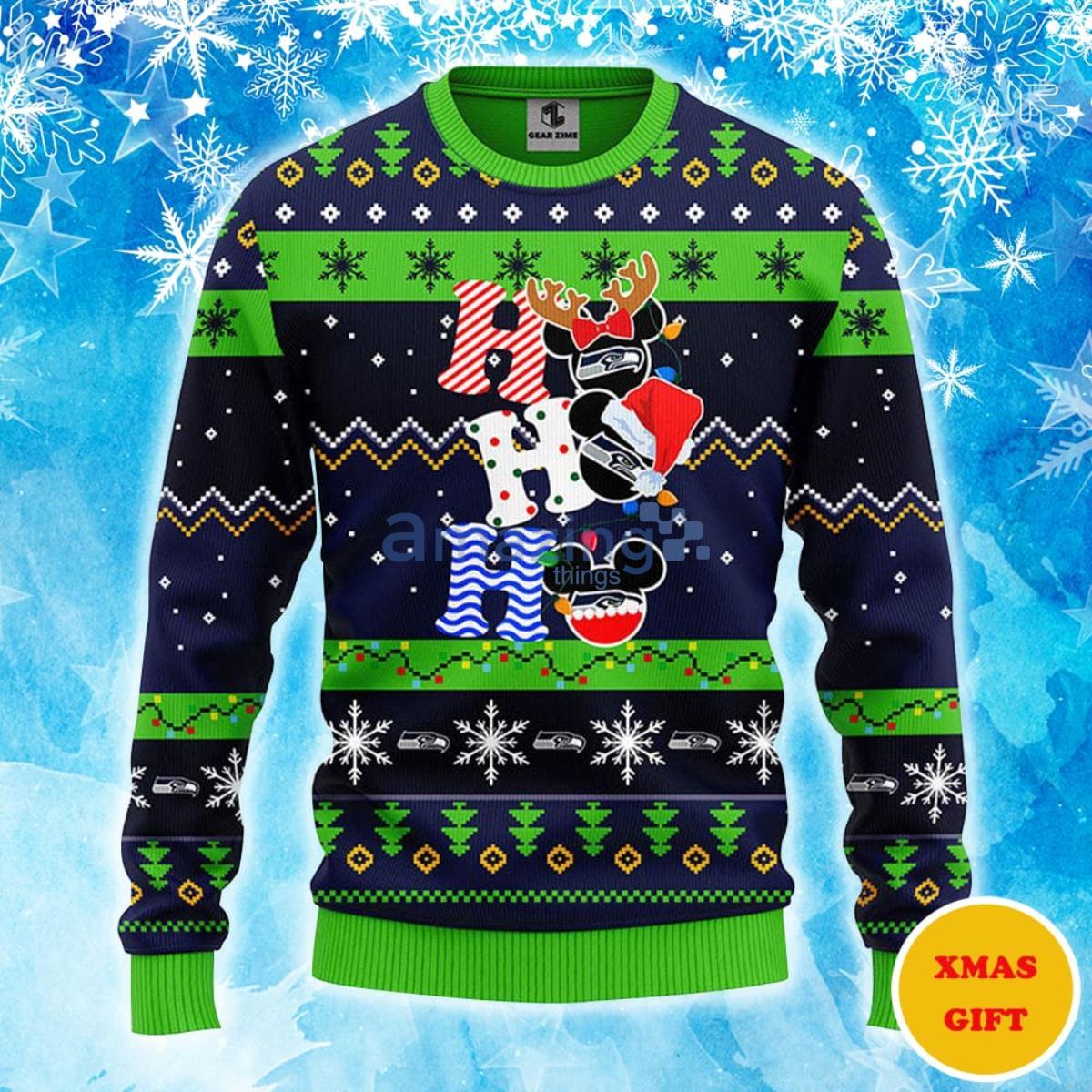 Seattle Seahawks HoHoHo Mickey Christmas AOP Sweater