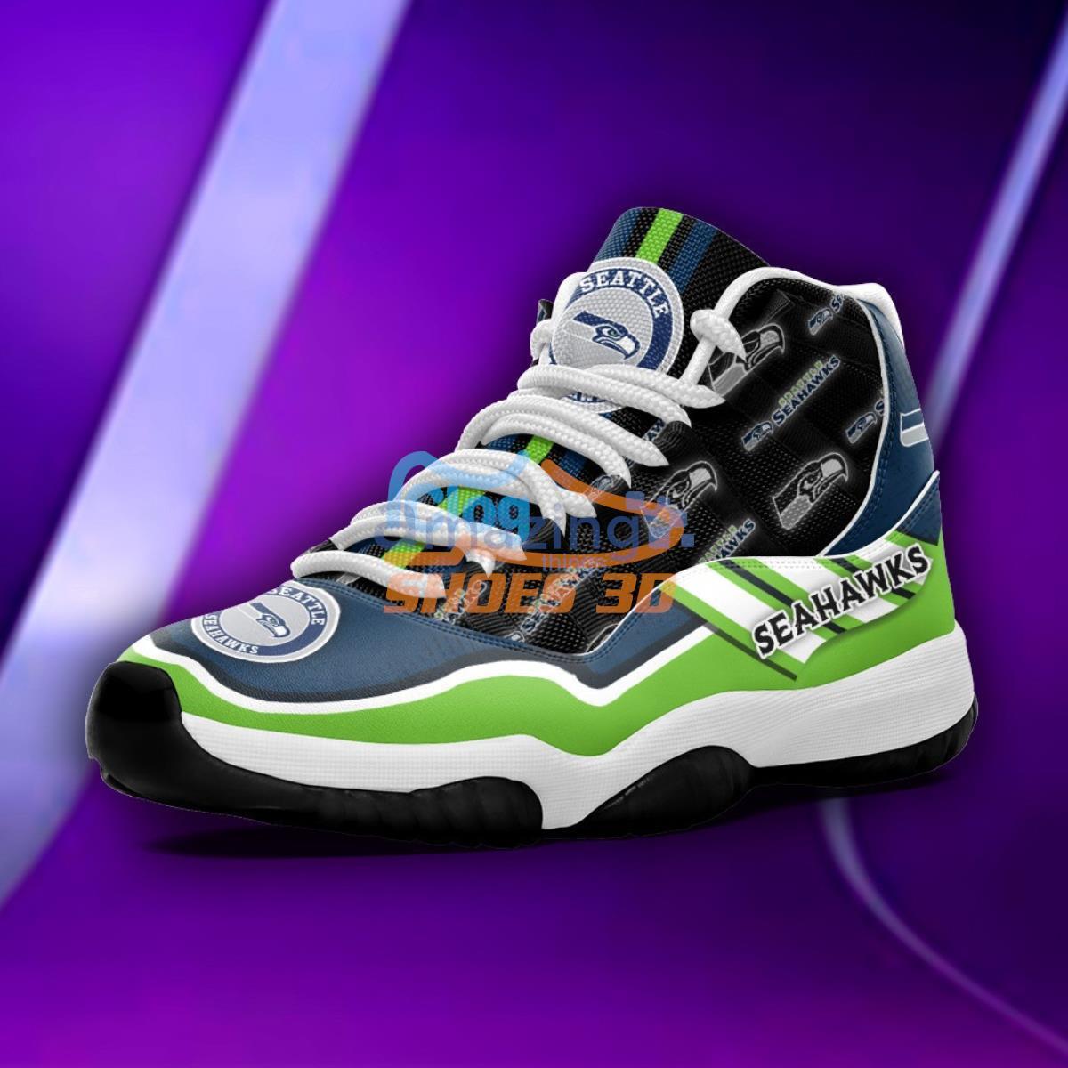 Seattle Seahawks Logo Unique Design Impressive Design Air Jordan 11 Shoes