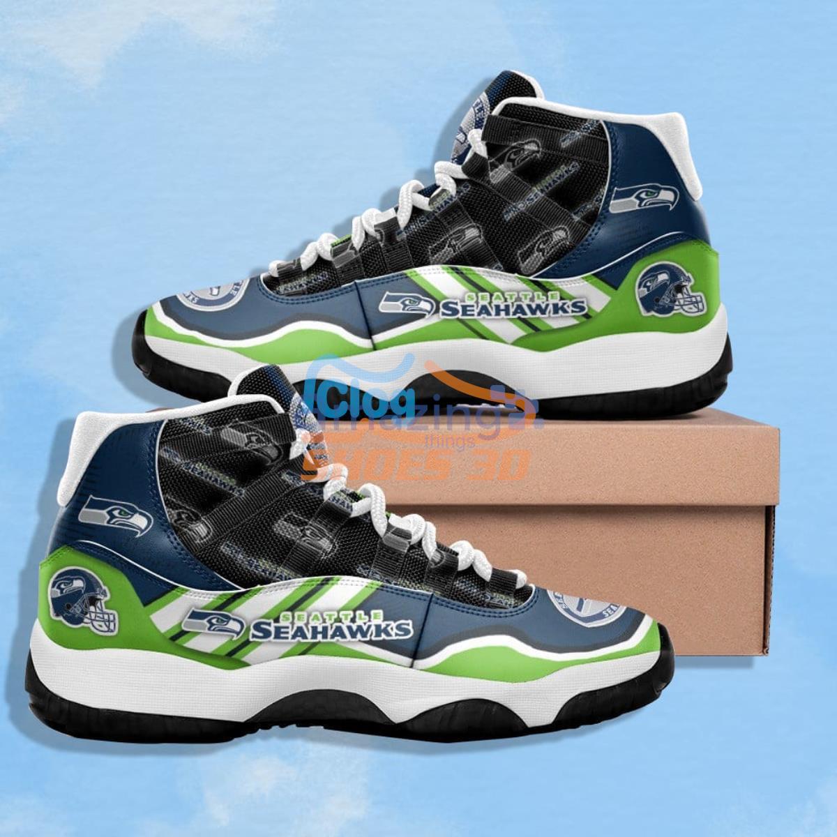 Seattle Seahawks NFL Logo Navy Impressive Design Air Jordan 11 Shoes