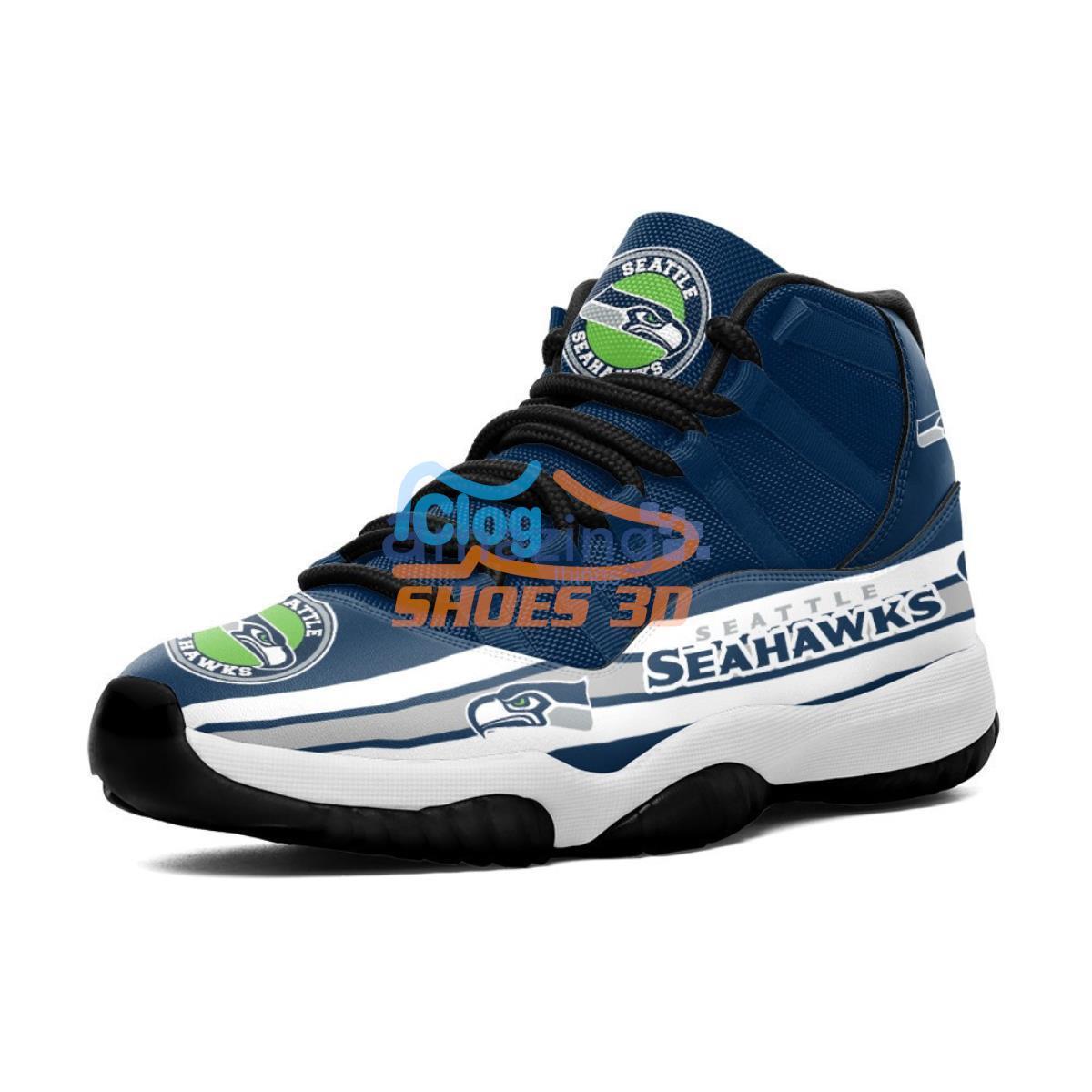 Seattle Seahawks NFL Logo Navy Impressive Design Air Jordan 11 Shoes