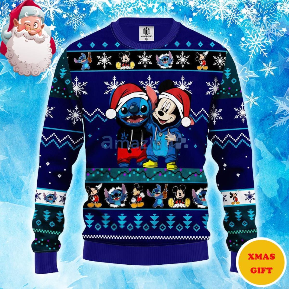 Stitch Mickey Christmas AOP Sweater For Christmas Product Photo 1