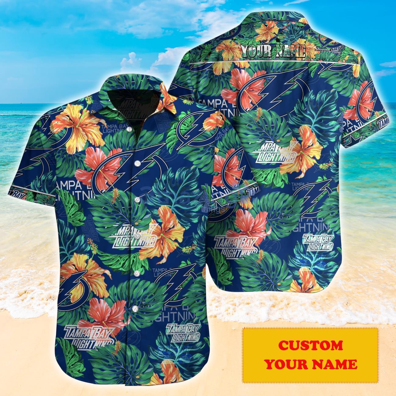 Tampa Bay Lightning Hawaiian Shirt Leaf Pattern Logo Tampa Bay Lightning  Gift - Personalized Gifts: Family, Sports, Occasions, Trending