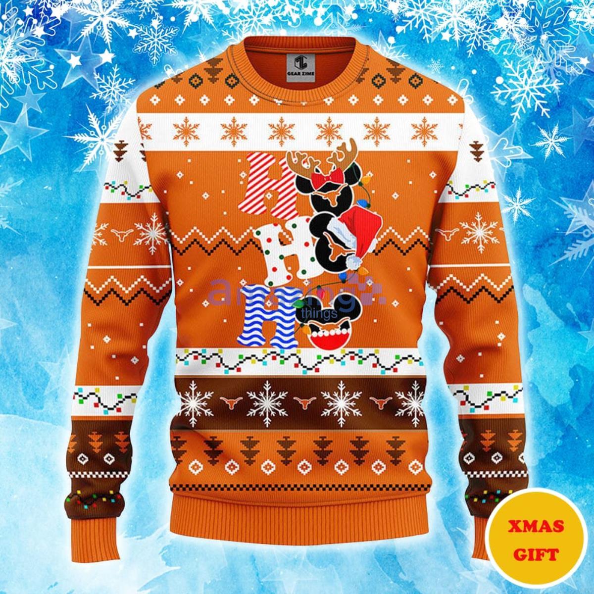 Texas Longhorns Hohoho Mickey Christmas AOP Sweater Product Photo 1