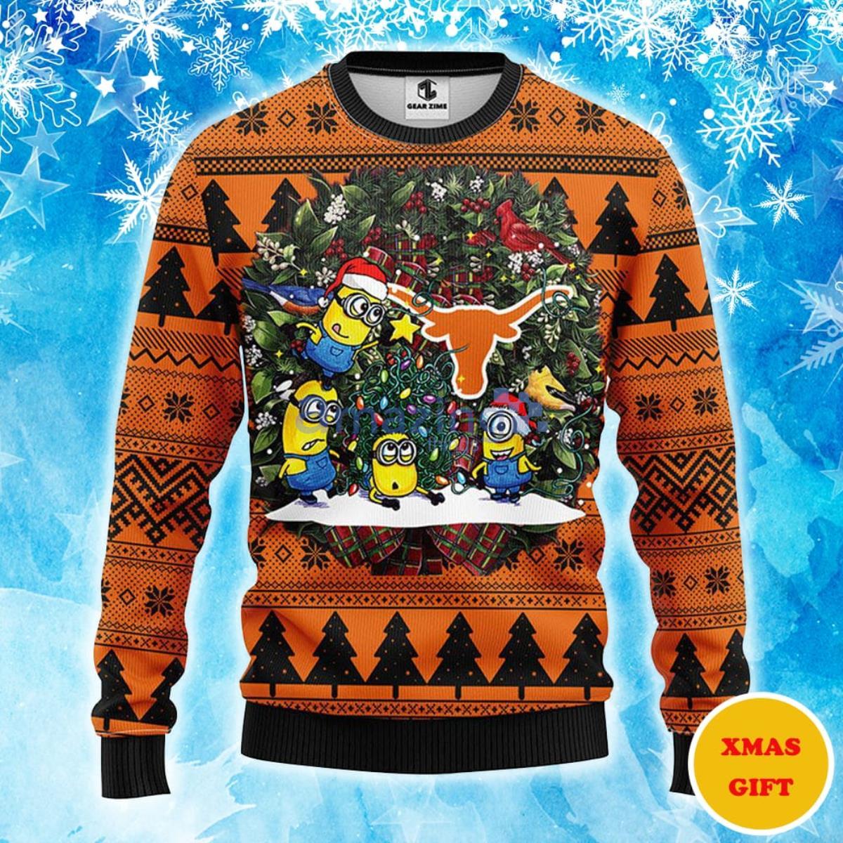 Texas Longhorns Minion Christmas AOP Sweater Product Photo 1