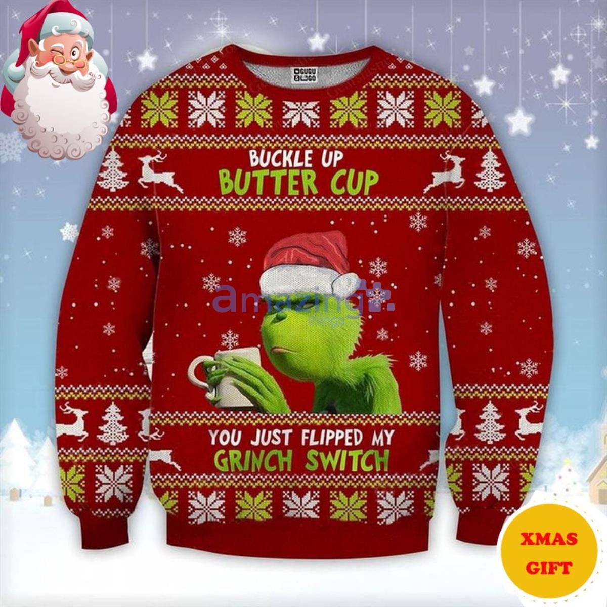 The Grinch Buckle Up Buttercup You Christmas AOP Sweater Product Photo 1 The Grinch Buckle Up Buttercup You Christmas AOP Sweater Product Photo 1