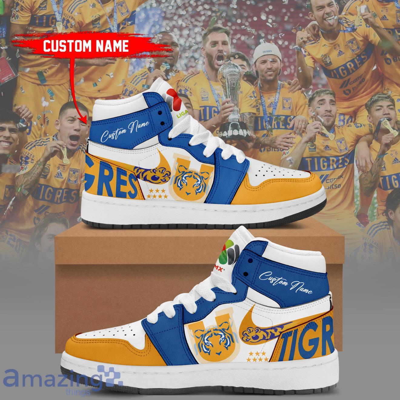 ..Tigres UANL AJ1 Campeón Liga Mx 2023 Custom Name Shoes Product Photo 1