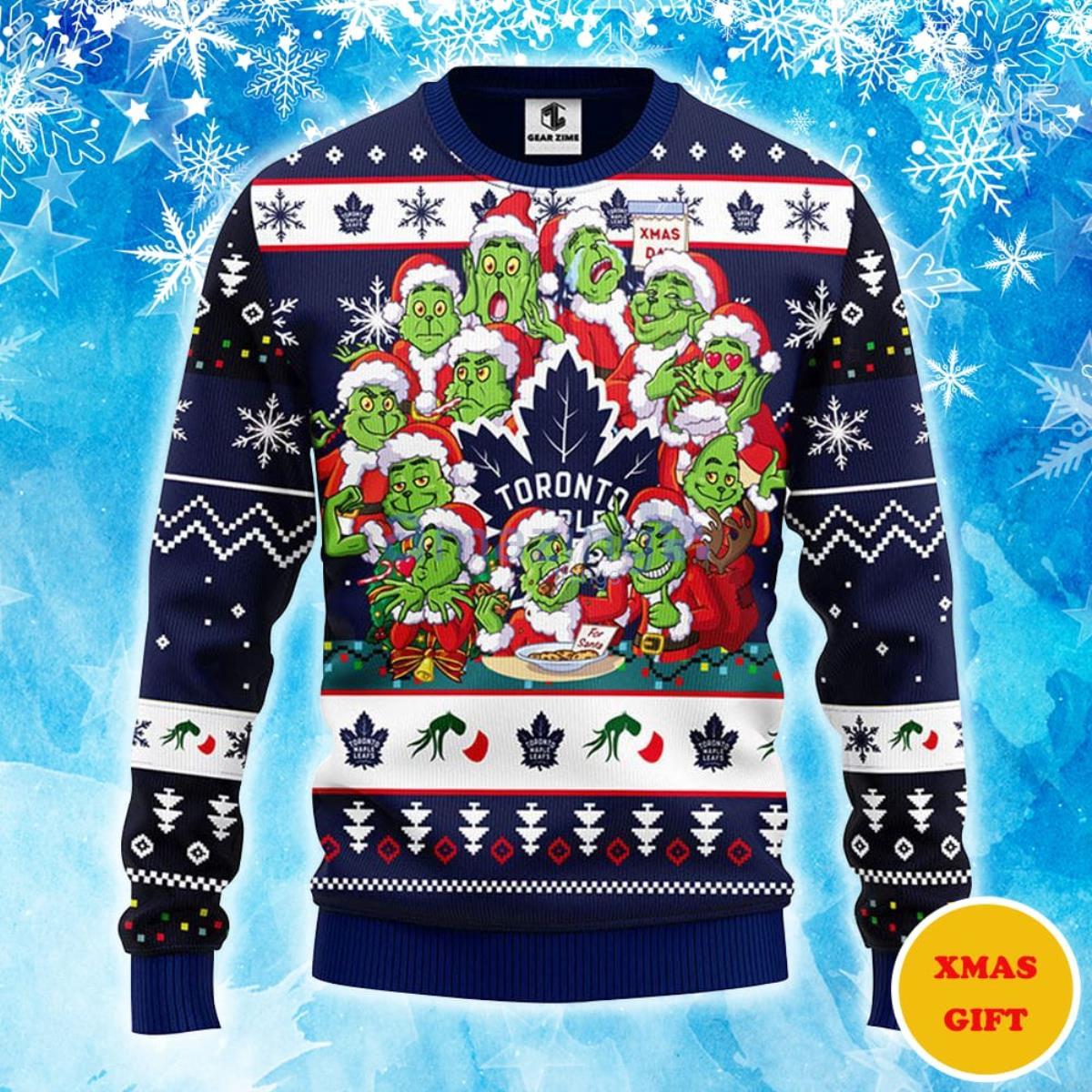 Toronto Maple Leafs 12 Grinch Xmas Day Christmas AOP Sweater Product Photo 1