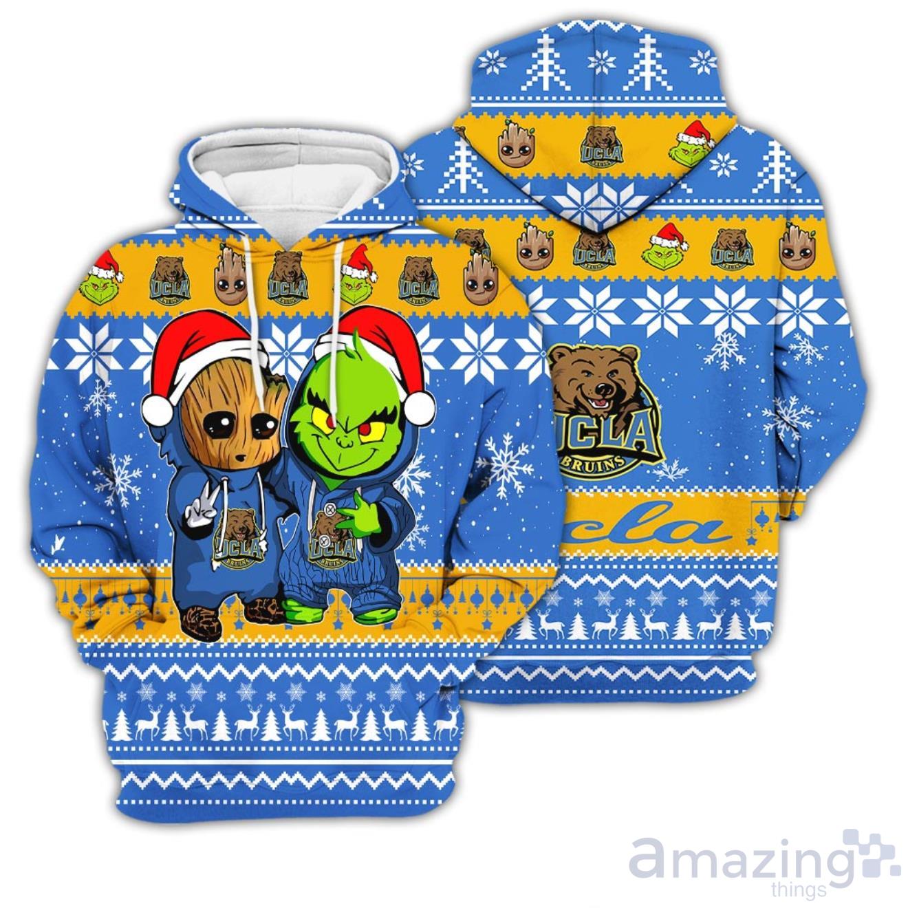 UCLA Bruins Baby Groot And Grinch Best Friends 3D Hoodie Christmas Sweater Product Photo 1