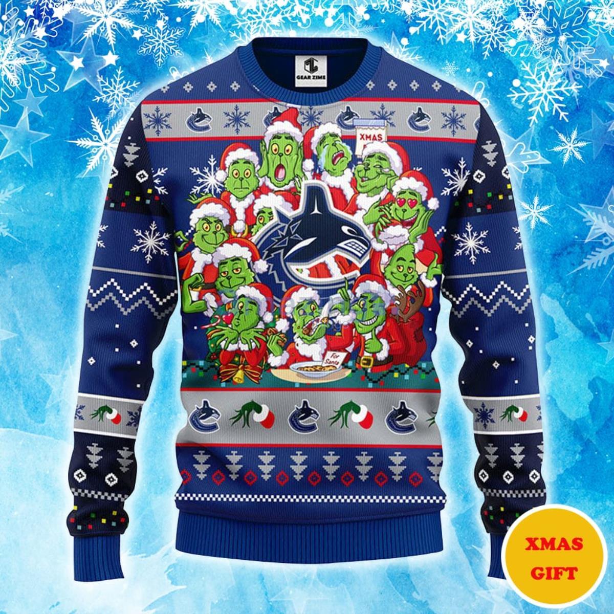 Vancouver Canucks 12 Grinch Xmas Day Christmas AOP Sweater Product Photo 1