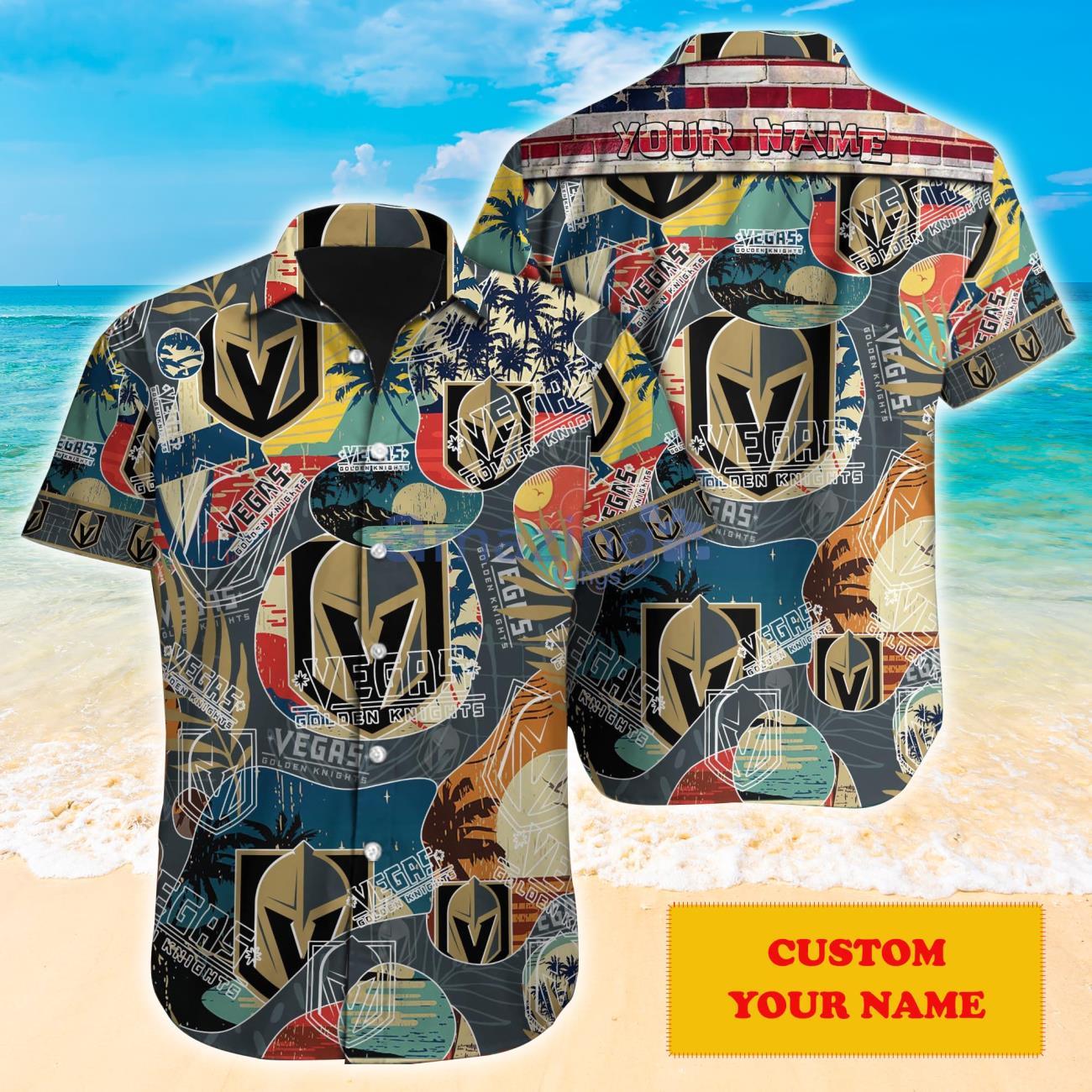 NHL Fans Vegas Golden Knights Logo Set Hawaiian Shirt And Short Custom Name  - YesItCustom