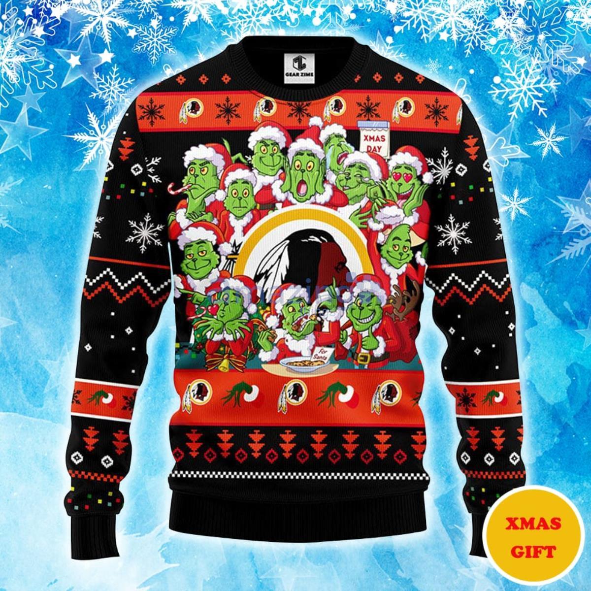 Washington Redskins 12 Grinch Xmas Day Christmas AOP Sweater Product Photo 1