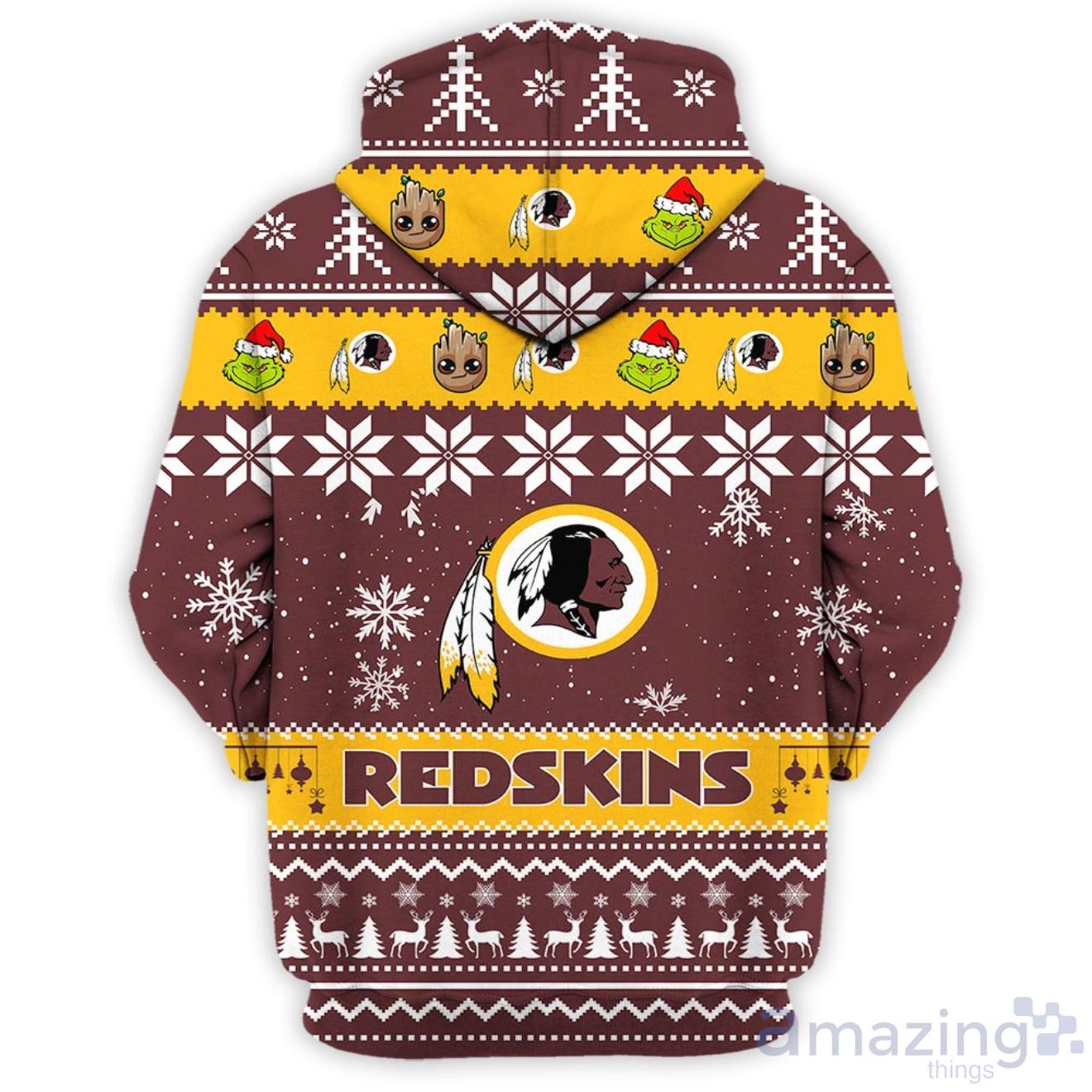 Washington Redskins Baby Groot And Grinch Best Friends 3D Hoodie Christmas  Sweater