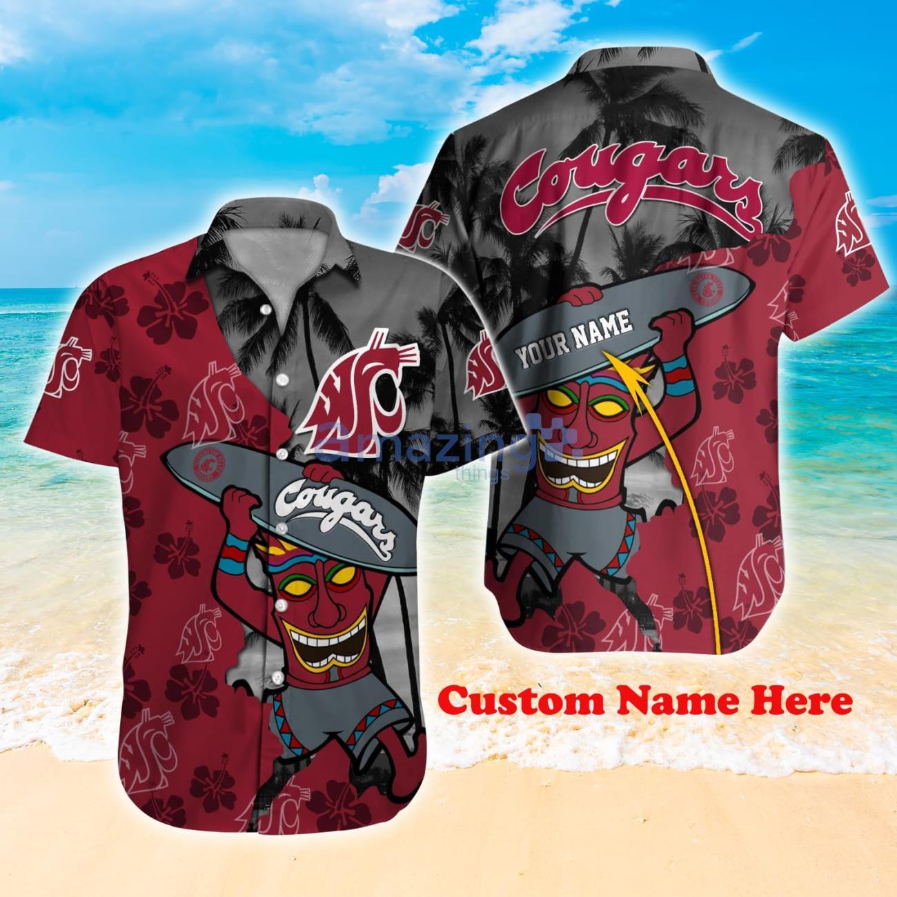 Washington State Cougars NCAA1 Custom Name Hawaiian Shirt Hot Design For Fans Product Photo 1