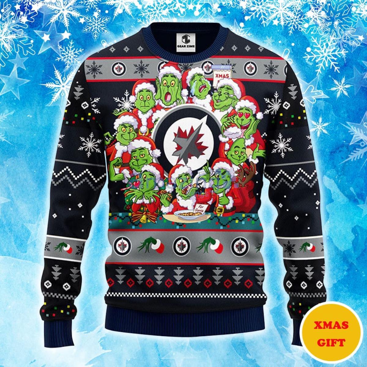 Winnipeg Jets 12 Grinch Xmas Day Christmas AOP Sweater Product Photo 1