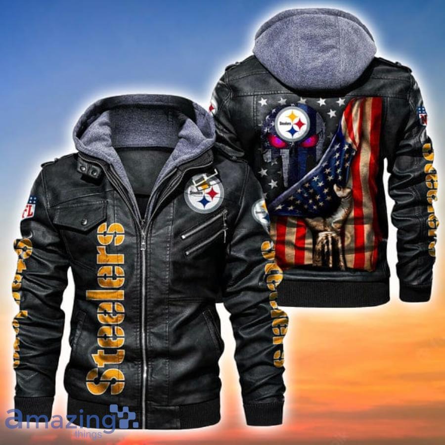 American Flag And Skull Pittsburgh Steelers NFL Leather Jacket