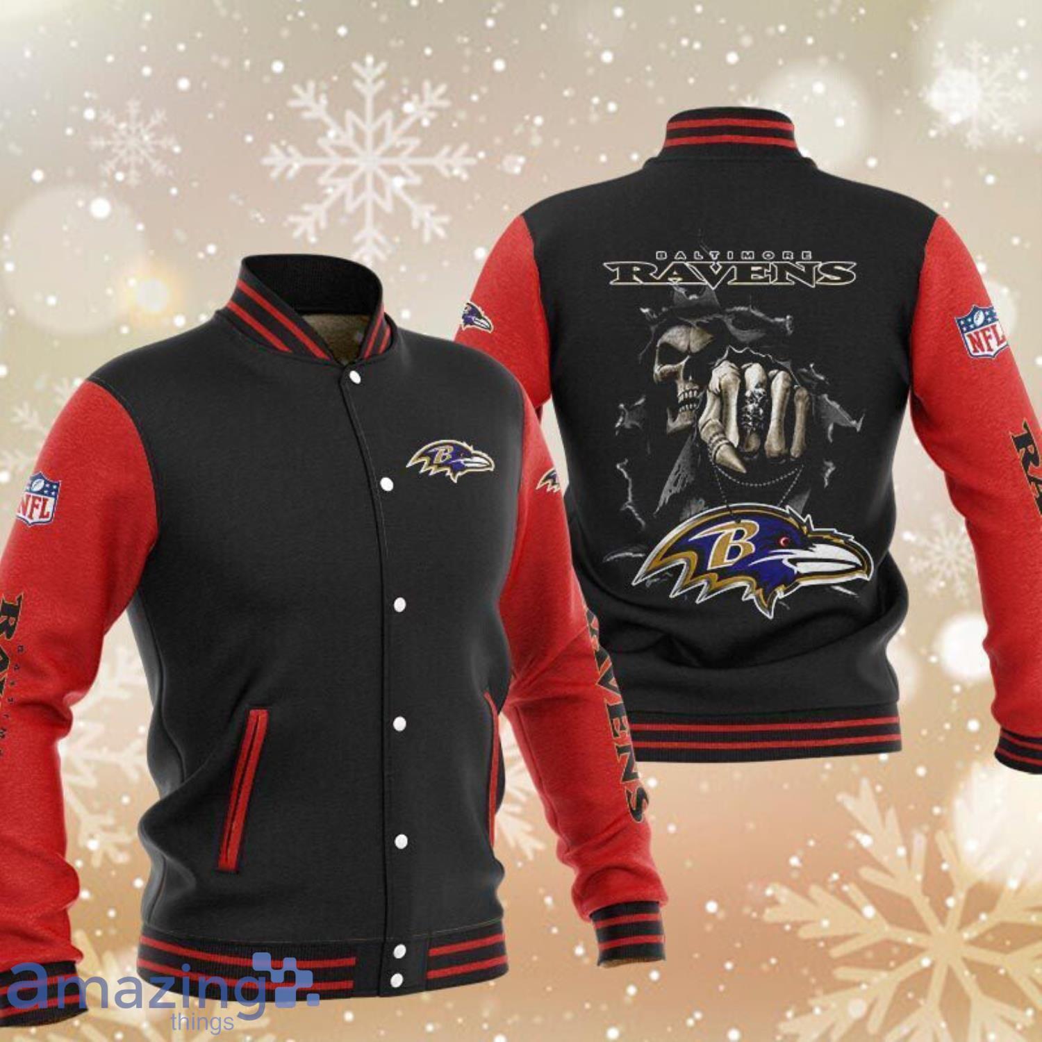 Baltimore Ravens Death Full Print Blac Red Baseball Jacket Product Photo 1
