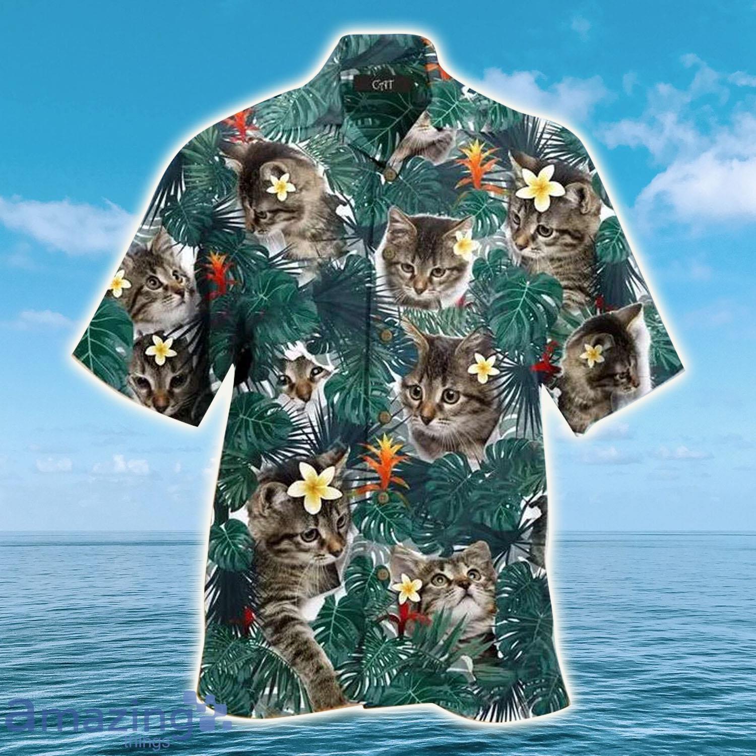 Beautiful Cat Tropical Leafs Cat Hawaiian Shirt