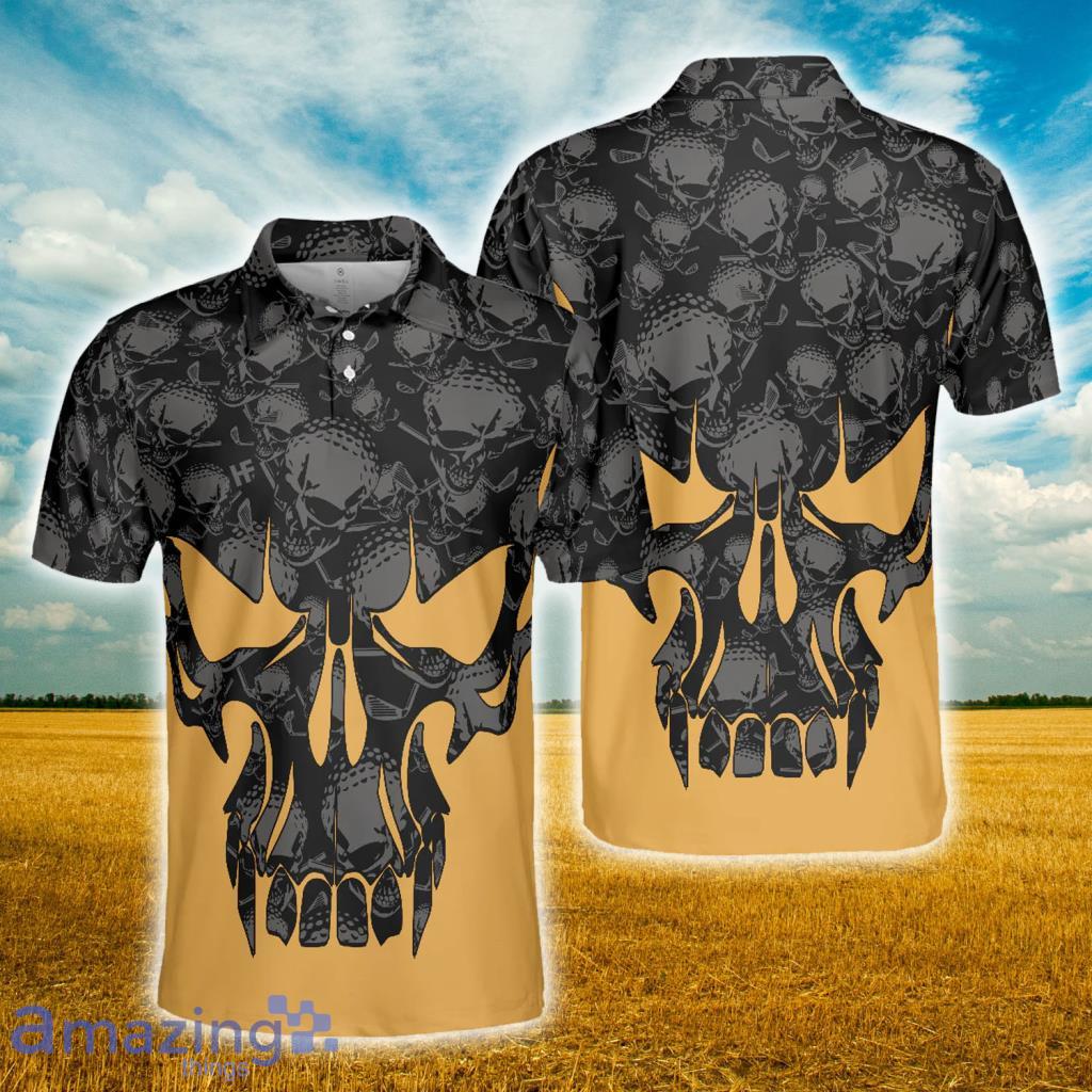 Black And Yellow Skull Golfing Polo Shirt - Black And Yellow Skull Golfing Polo Shirt