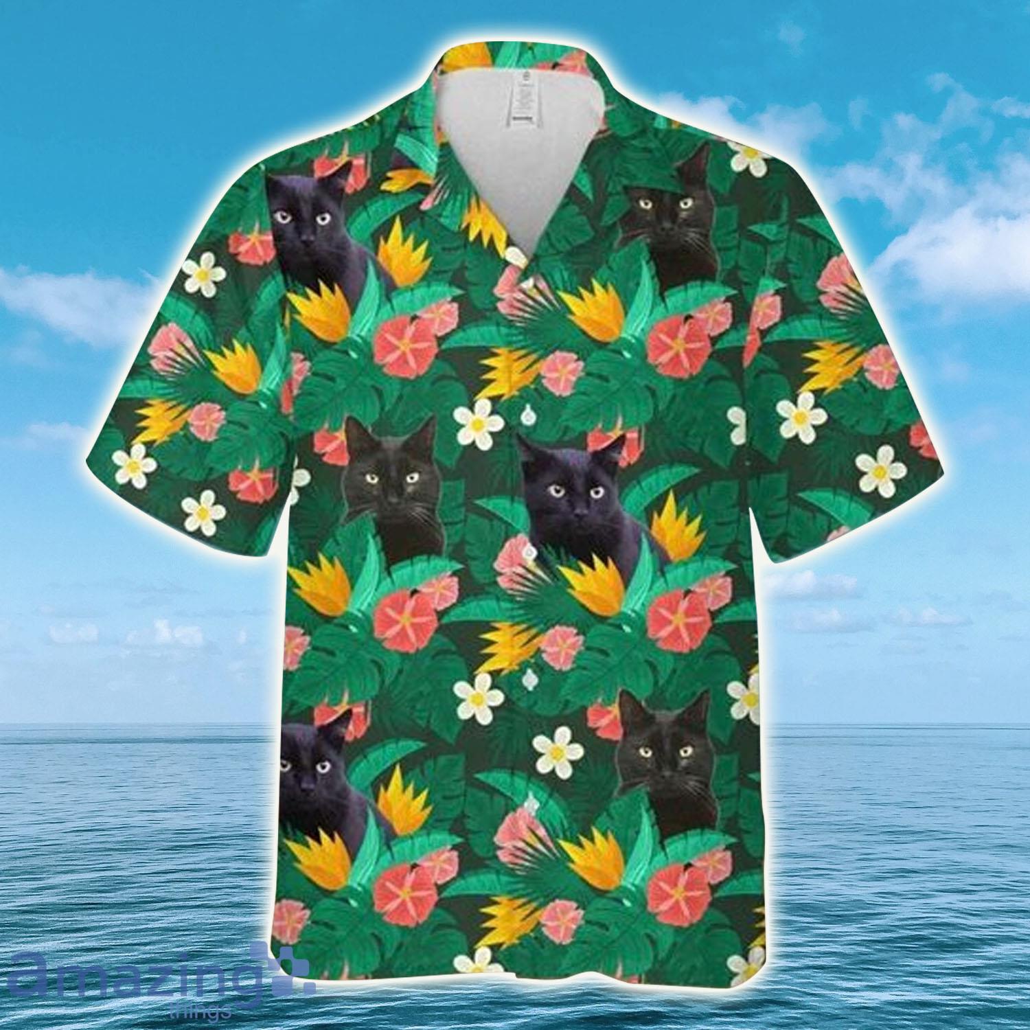 Black Cat In Floral Tropical, Cat Hawaiian Shirt - Black Cat In Floral Tropical, Cat Hawaiian Shirt