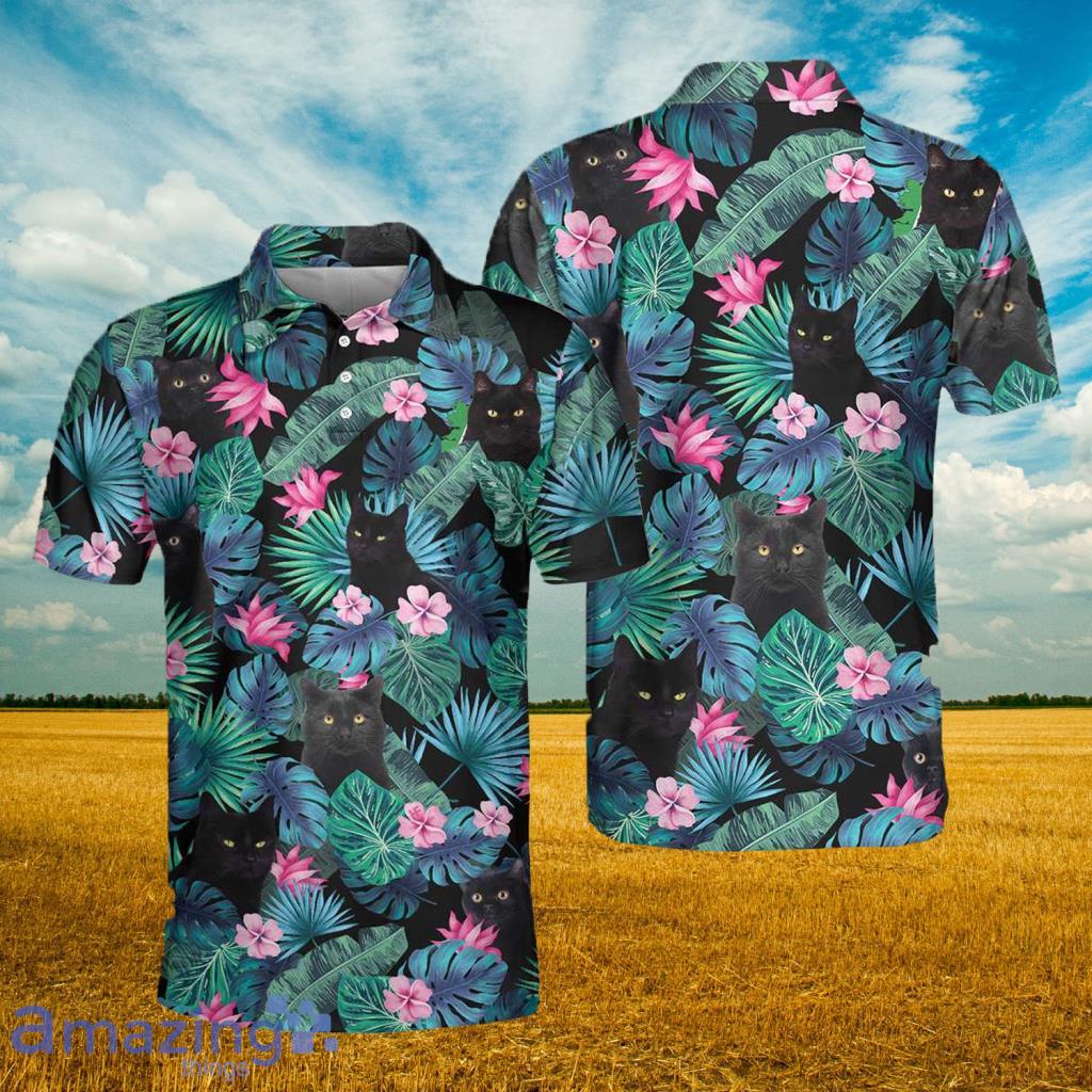 Black Cat Tropical Short Sleeve Polo Shirt - Black Cat Tropical Short Sleeve Polo Shirt
