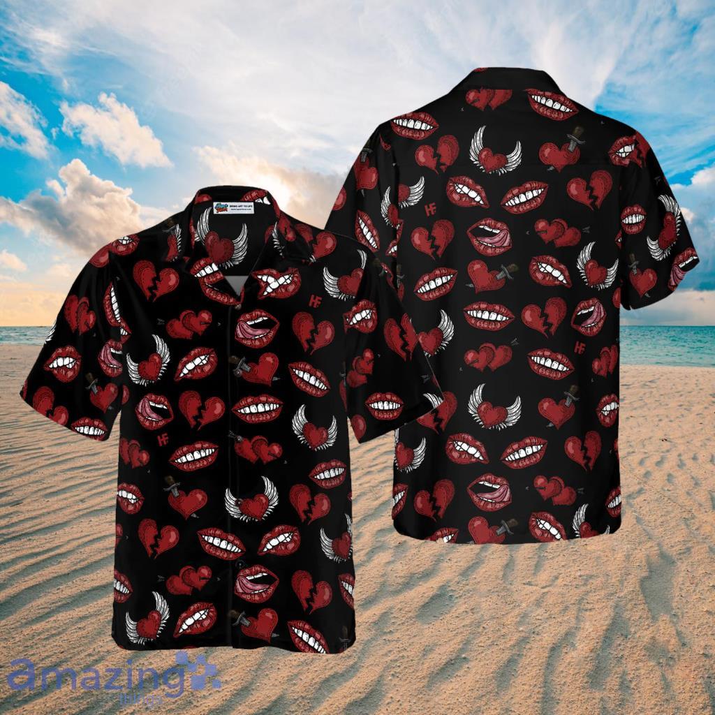 Black Valentine Seamless Pattern Hawaiian Shirt - Black Valentine Seamless Pattern Hawaiian Shirt