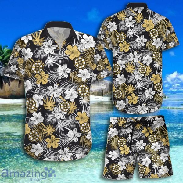 Boston Bruins Hawaii Floral Hawaiian Beach Short Sleeve Hawaiian Shirt And Short