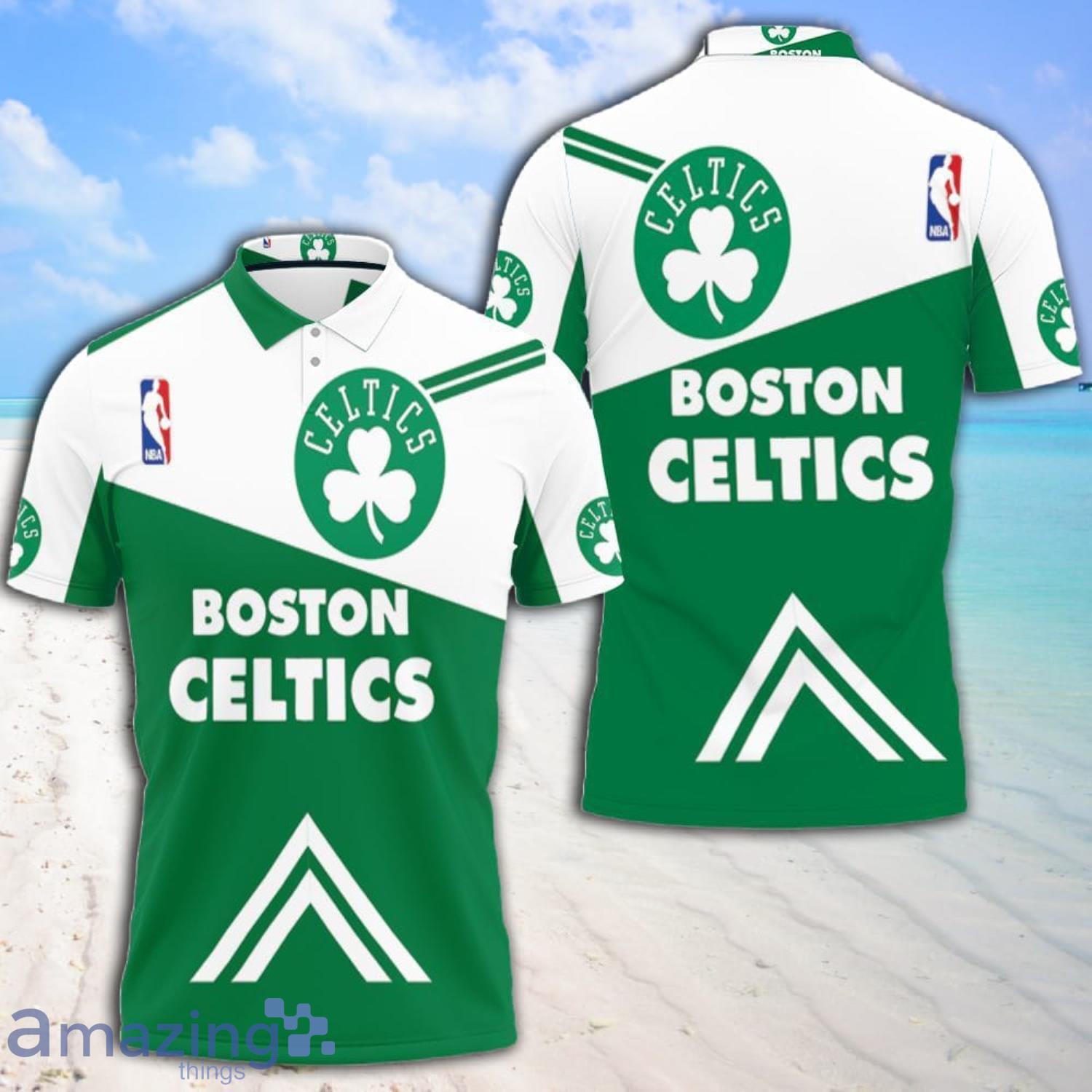 Boston Celtics Green And White All Over Print Polo Shirt Product Photo 1