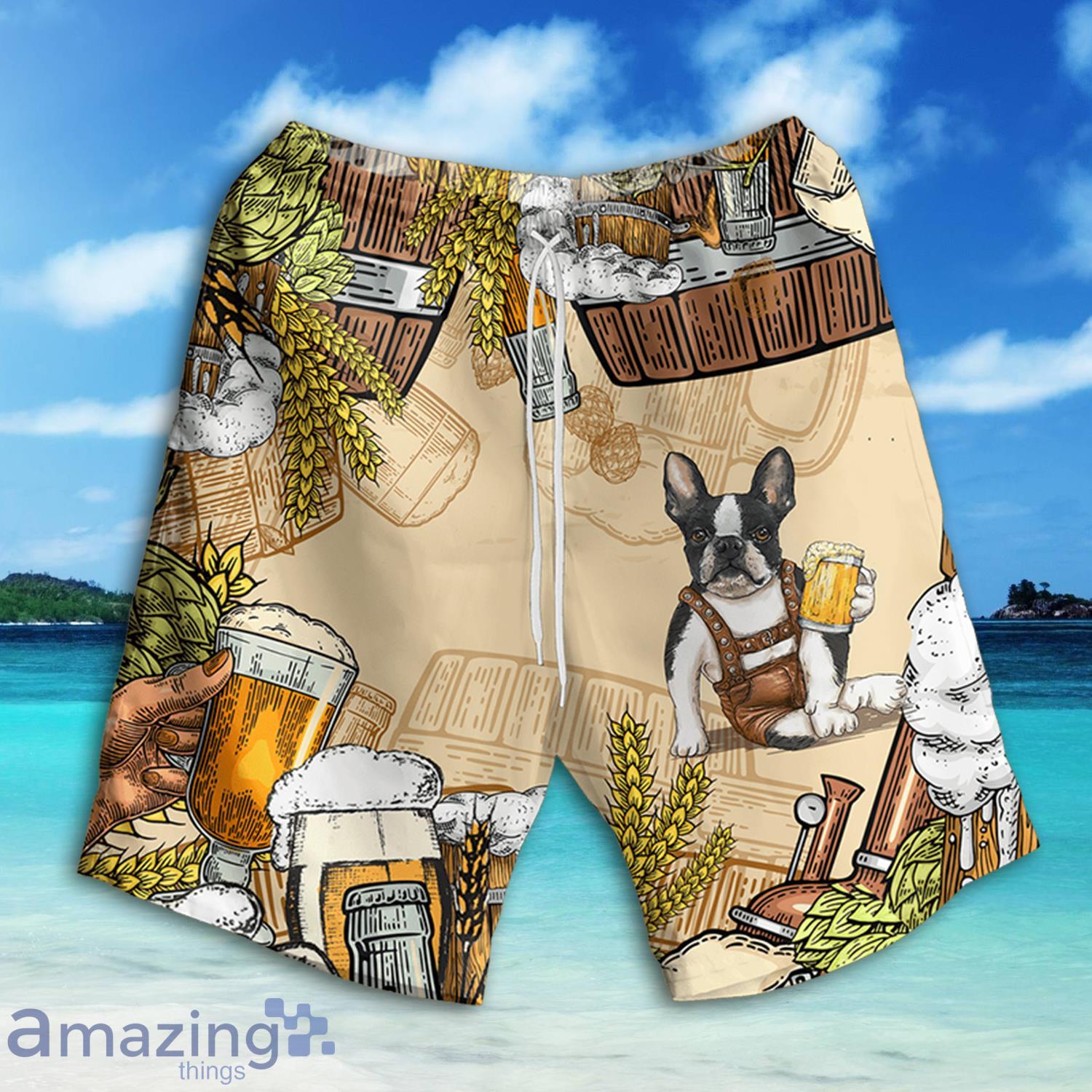 Boston Terrier And Beer 3D Full Print Hawaiian Shirt And Short Product Photo 1