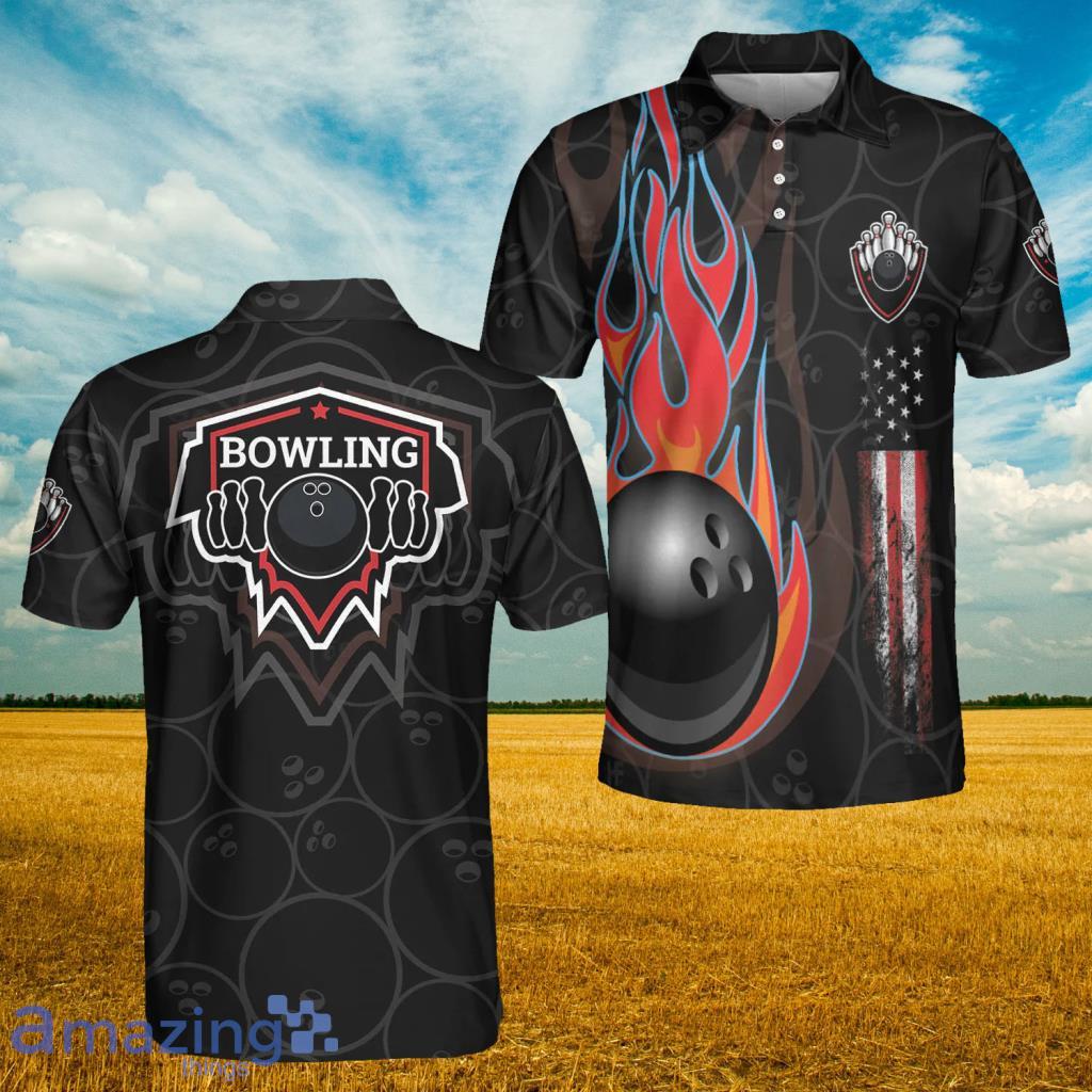 Bowling In Fire And American Flag Short Sleeve Polo Shirt - Bowling In Fire And American Flag Short Sleeve Polo Shirt