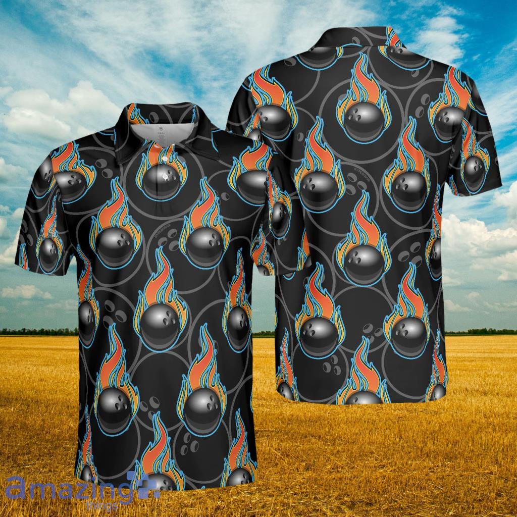 Bowling In Fire Seamless Pattern Short Sleeve Polo Shirt - Bowling In Fire Seamless Pattern Short Sleeve Polo Shirt