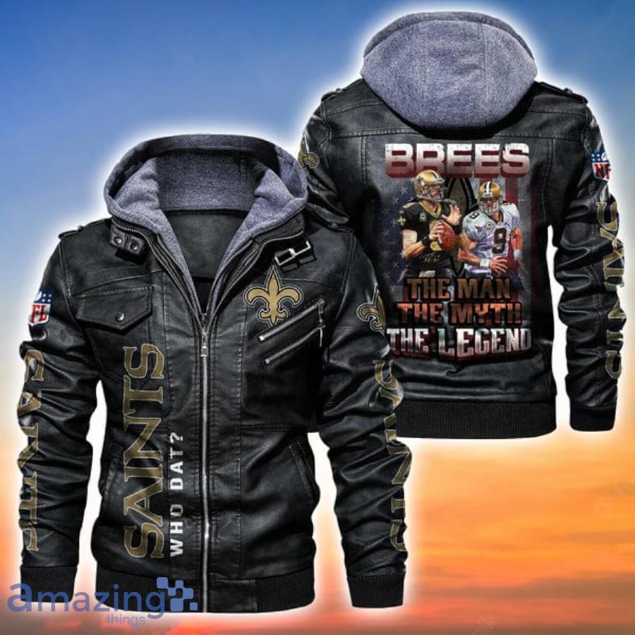 Brees The Man The Myth The Legend New Orleans Saints NFL Leather Jacket Product Photo 1