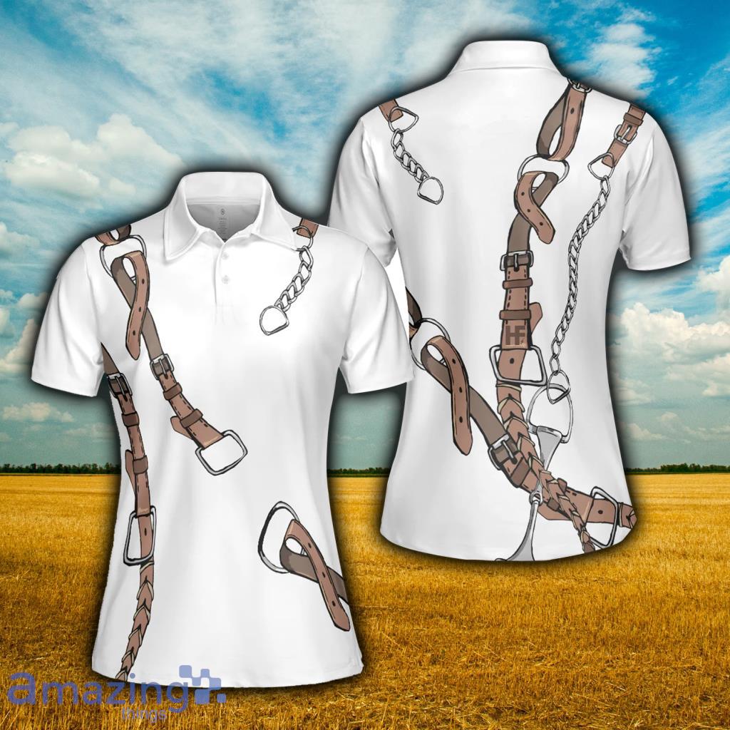 Bridle Print Polo Shirt In White Polo Shirt For Women - Bridle Print Polo Shirt In White Polo Shirt For Women