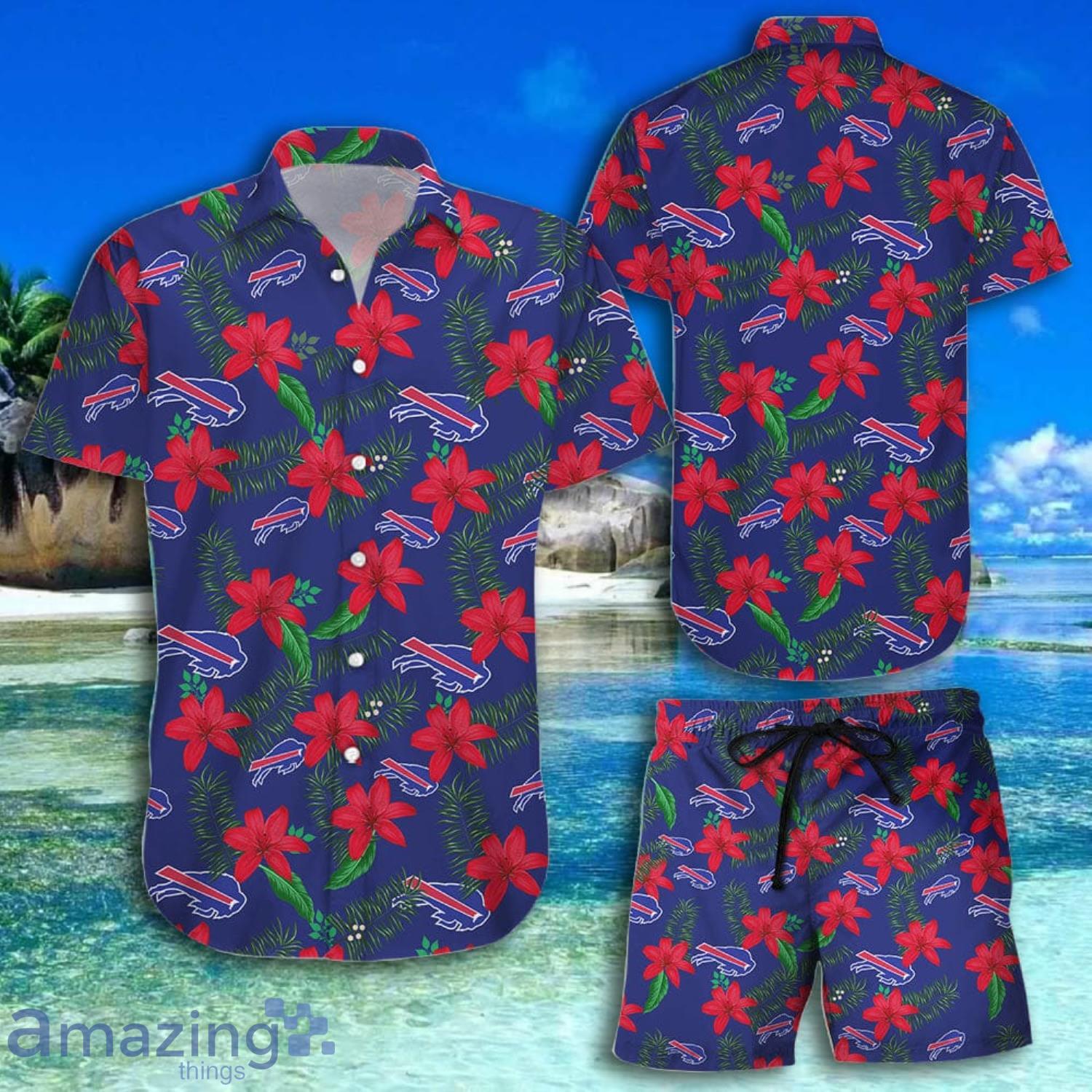 Buffalo Bills Red Flowers Aloha Shirt Hawaiian Aloha Short Sleeve Hawaiian Shirt And Short Product Photo 1