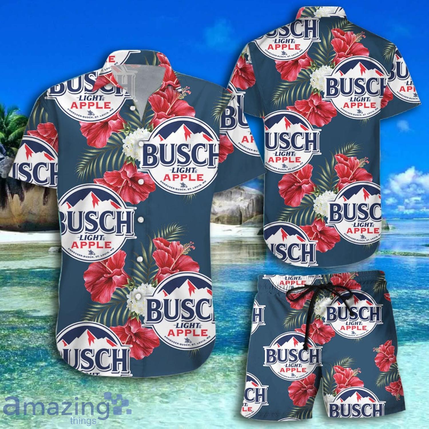 Busch Light Beer Red Habicus Troopical Short Sleeve Hawaiian Shirt And Short Product Photo 1