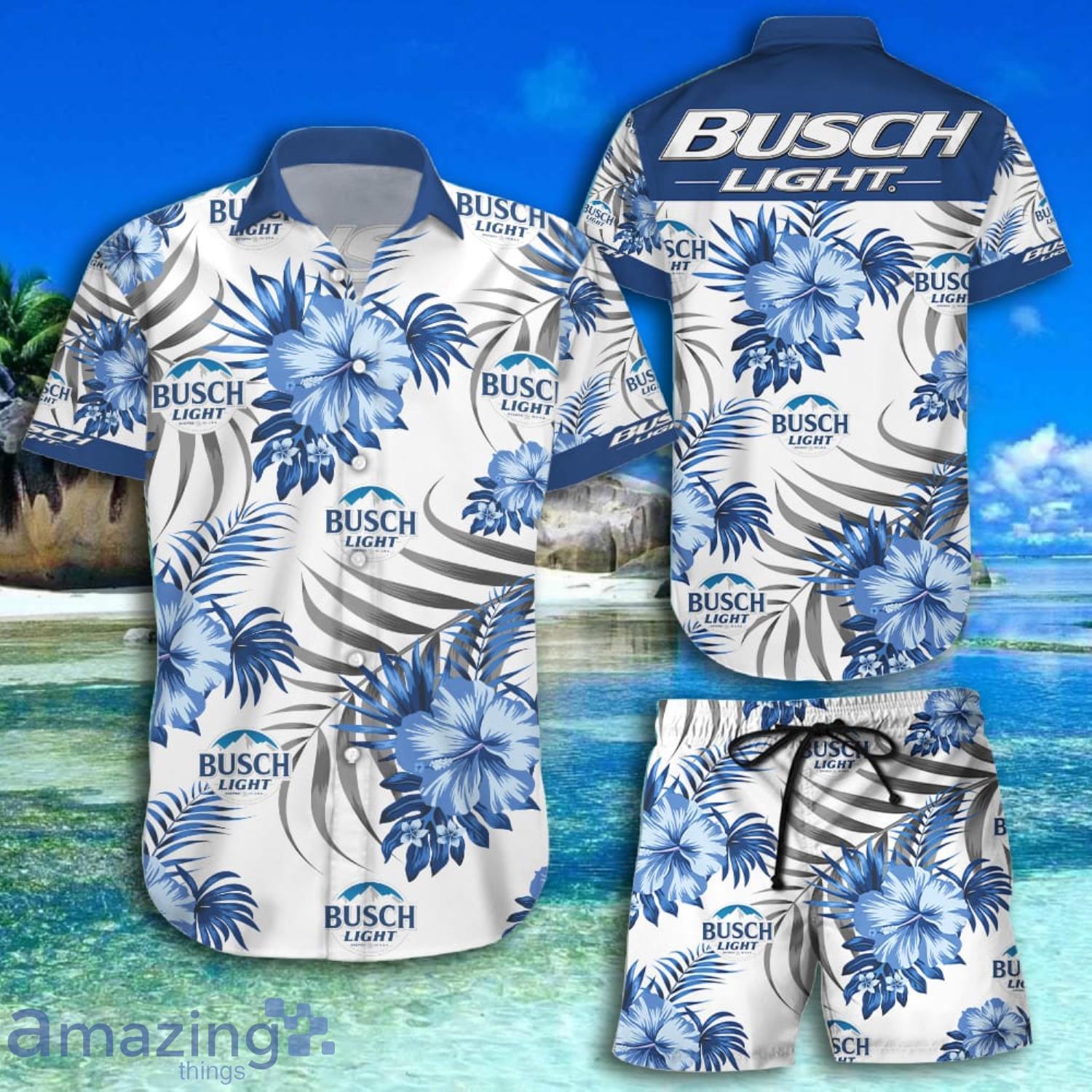 Busch Light Tropical Pattern White Short Sleeve Hawaiian Shirt And Short Product Photo 1