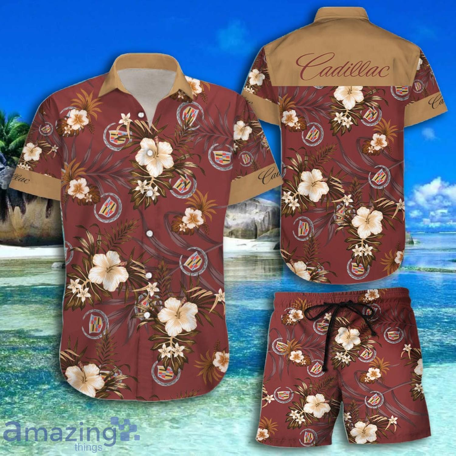 Cadillac Flowers Pattern Red Short Sleeve Hawaiian Shirt And Short Product Photo 1