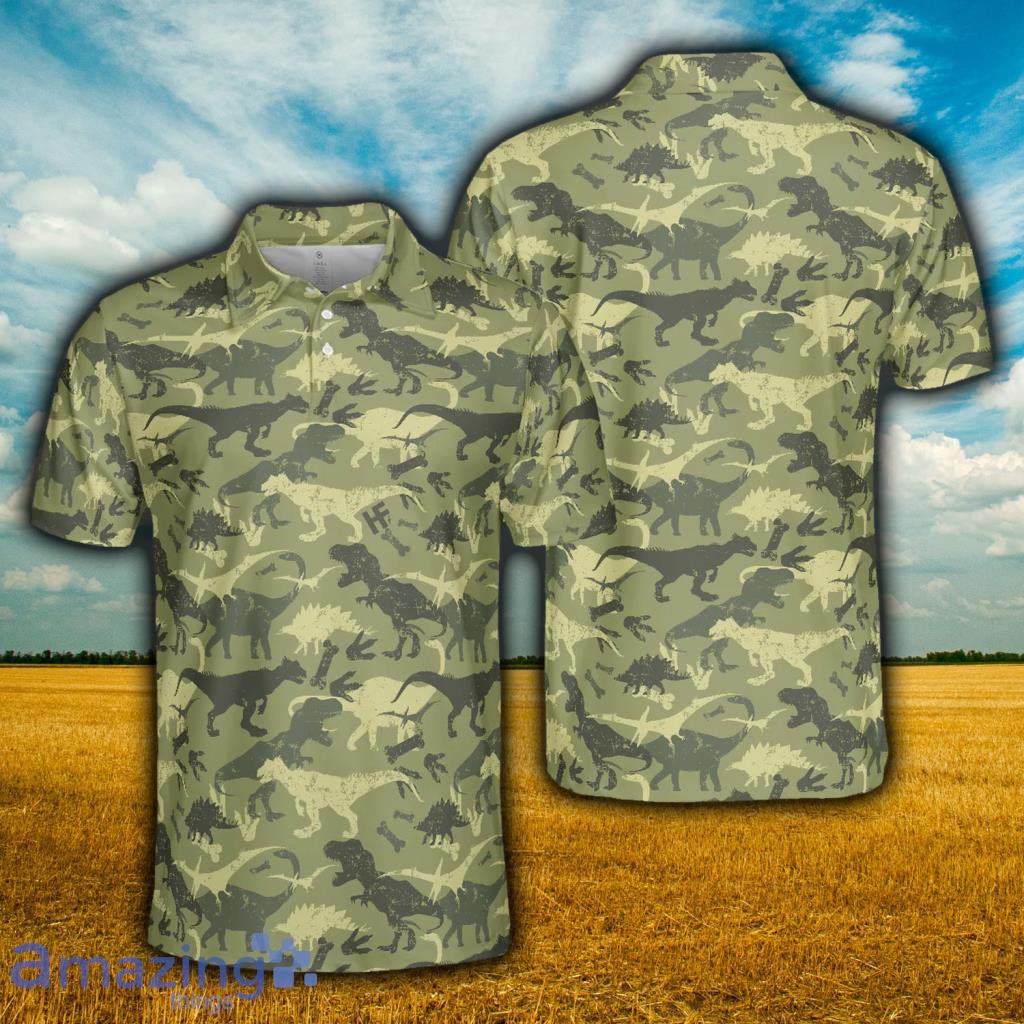 Camouflage Dinosaur Pattern Short Sleeve Polo Shirt - Camouflage Dinosaur Pattern Short Sleeve Polo Shirt