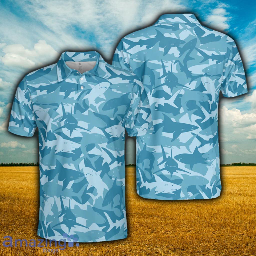 Camouflage Ocean Shark Pattern Short Sleeve Polo Shirt - Camouflage Ocean Shark Pattern Short Sleeve Polo Shirt