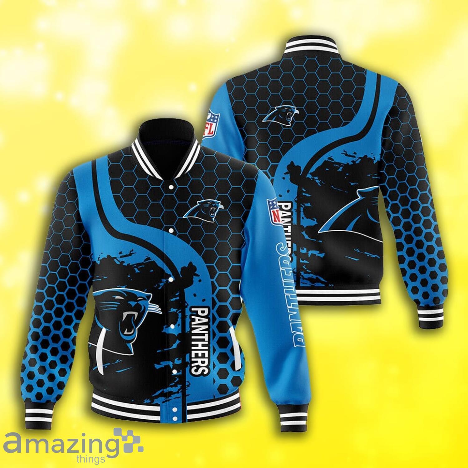 Carolina Panthers Grunge Texture All Over Print Baseball Jacket Product Photo 1