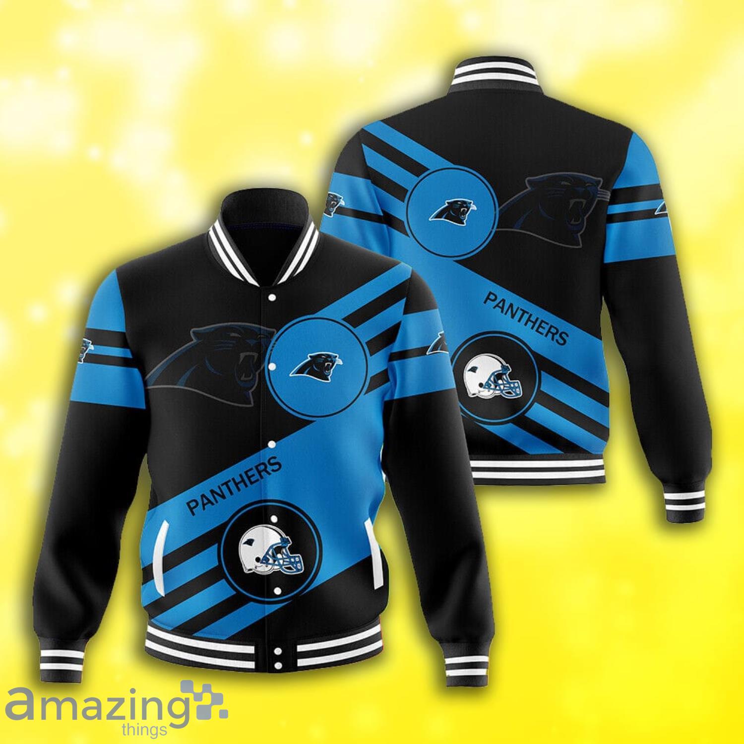 Carolina Panthers Logo Symbol Full Print Black Blue Baseball Jacket Product Photo 1