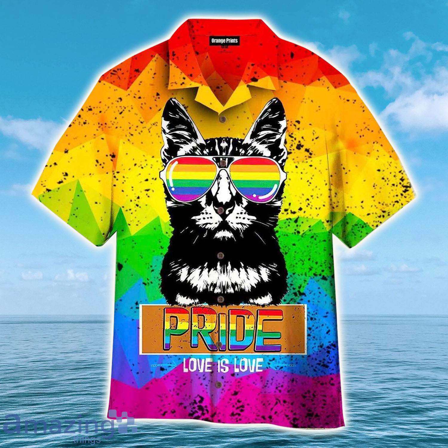 Cat Happy Pride Day Love Is Love, Cat Hawaiian Shirt - Cat Happy Pride Day Love Is Love, Cat Hawaiian Shirt