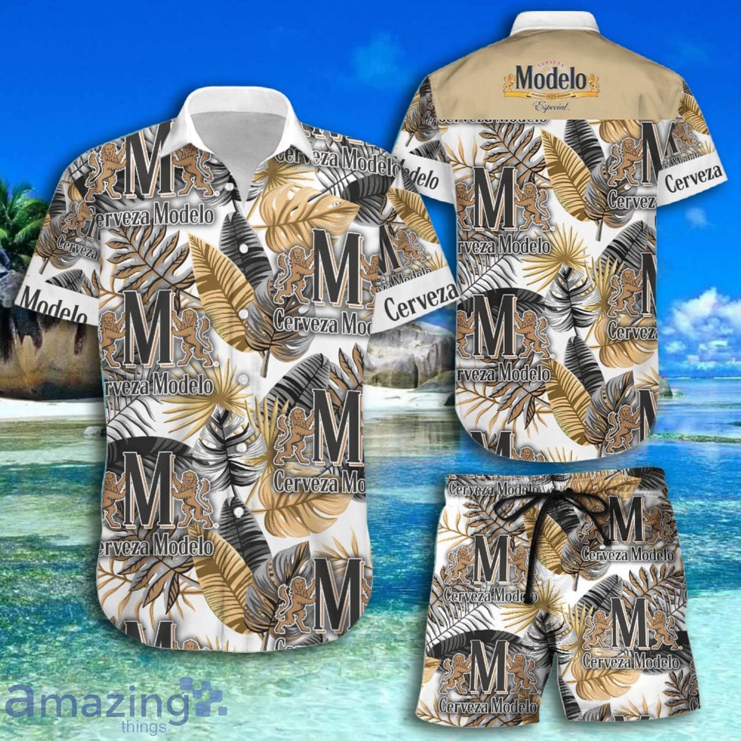 Cerveza Modelo Beer Yellow Black Tropical Vibe Style Short Sleeve Hawaiian Shirt And Short Product Photo 1